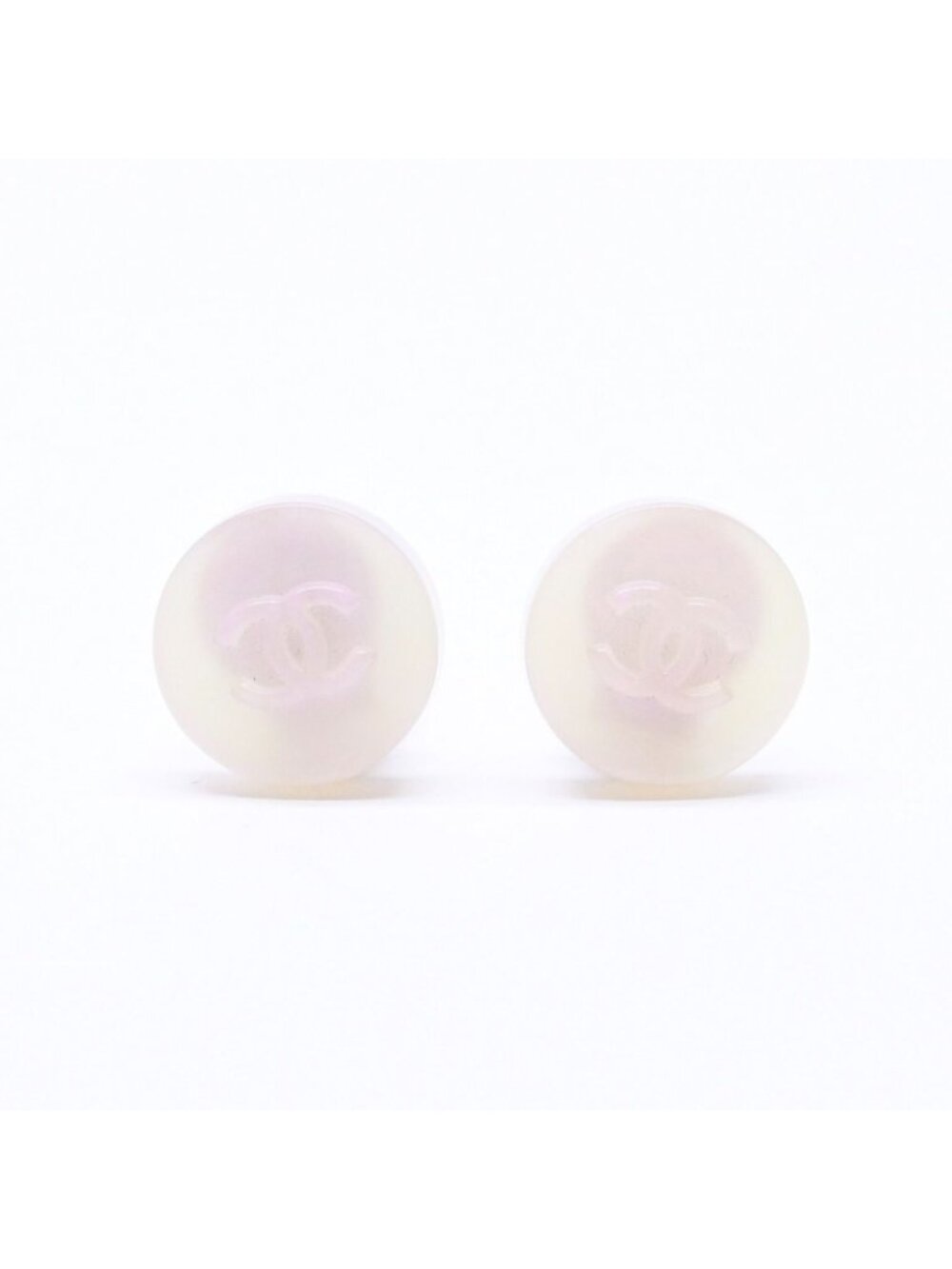 Chanel CC Logo Earrings 00 Resin Milk White Pink Aurora Metal Silver